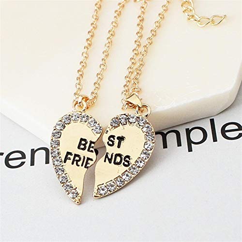 XUEQI Best Friends Necklace for 2,BFF Broken Matching Heart Necklace Rhinestone Best Friends Engraved Letters Pendant Necklaces Set2