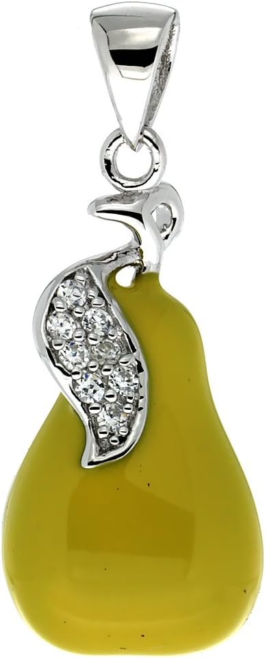 Sterling Silver Enamel yellow Pear Charm with Lobster Clasp for Bracelets Women CZ Accent 15/16 inch