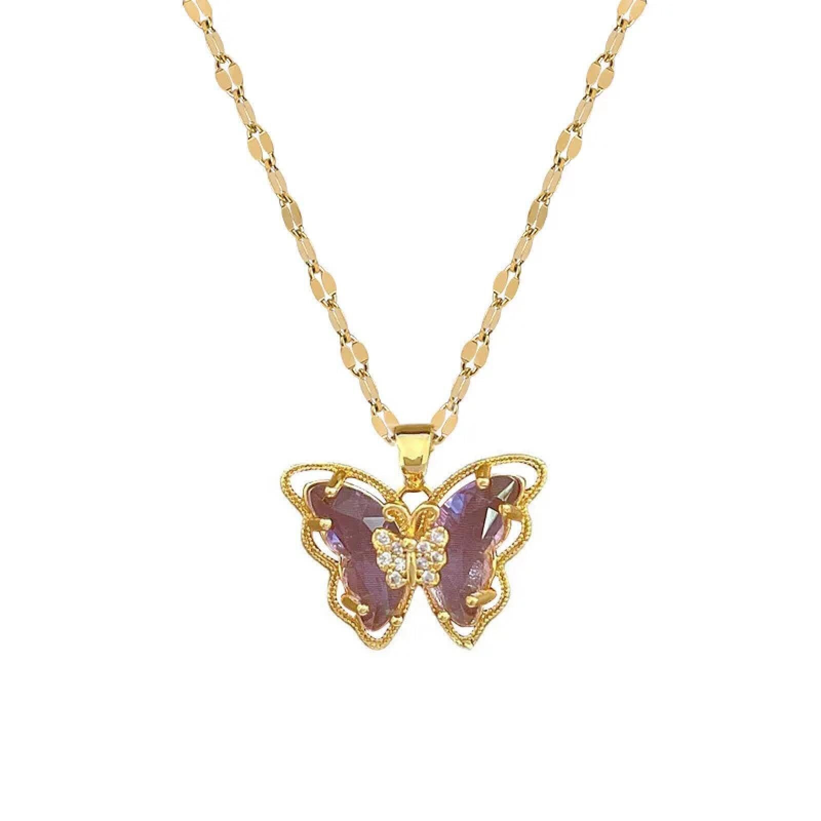 Collier papillon acier titane ajustable avec goutte de cristal - 6
