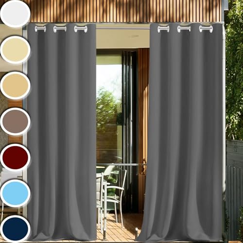 Wetterfeste Outdoor Vorhänge 120x230cm Wasserdicht 1 Stück Auf Maß Extra Breit Blickdicht Windschutz Vorhang Aussenbereich Wetterfest für terrasse outdoor außen Balkone Cabana Patio Dunkelgrau