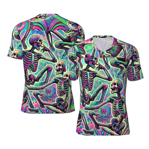 Stylish Athletic Sports Jersey Psychedelic-Halloween-Skeletons Men's Rugby Jersey Small Black