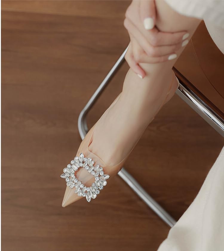 keleimusi Clear Slingback Heeled Shoes for Women Crystal Rhinestone Pointed Toe Wedding Kitten Heels Sandals Shoes - Image 7