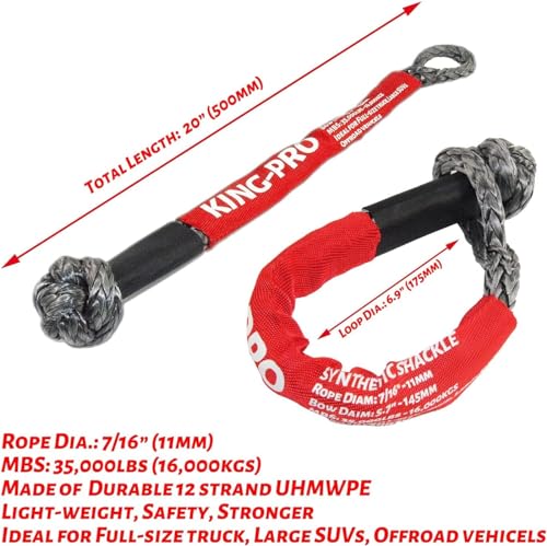 Image of KING-PRO Recovery Ring 7 /16 inchx20 inch 2PCS Soft Shackle 35,000lbs Breaking Strength with Snatch Ring 45,000lbs for Full-Size Truck Large SUVs Offroad Vehicels (2 Shackle and a Ring)