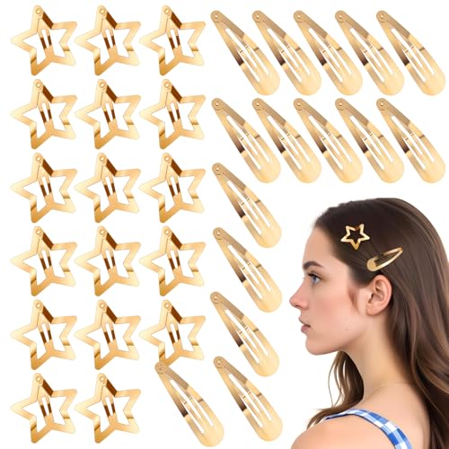 30 Stück Haarspangen Sterne Gold Haarspangen Damen Tropfenförmige Haarklammer Pentagramm Hair Clips Mode-Haar-Accessoires Für Mädchen Und Frauen2 Stile