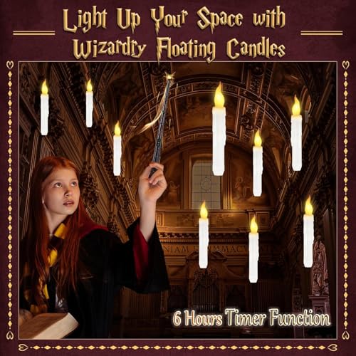 Image of Halloween Decorations,Floating Candles with Magic Wand Remote Control-Battery Operated Flickering Flameless Candles for Halloween Decor, Chrismas Party, Birthday, Wedding, Church 12 Pcs