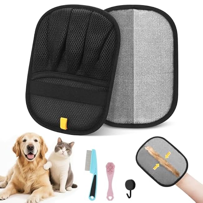 Electrostatic Pet Hair Remover Glove, Reusable Pet Hair Removal Glove for Dog & Cat Grooming, Double Sided Static Pet Hair Fur Remover Tool Mitt Gloves, Pet Hair Cleaning Glove for Dogs & Cats (2PCS)-uAs1ltkX