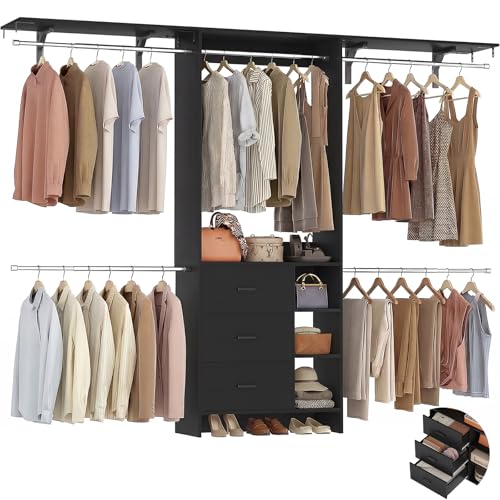 Aheaplus Closet System, Closet Organizer with 3 Wooden Drawers, 8FT