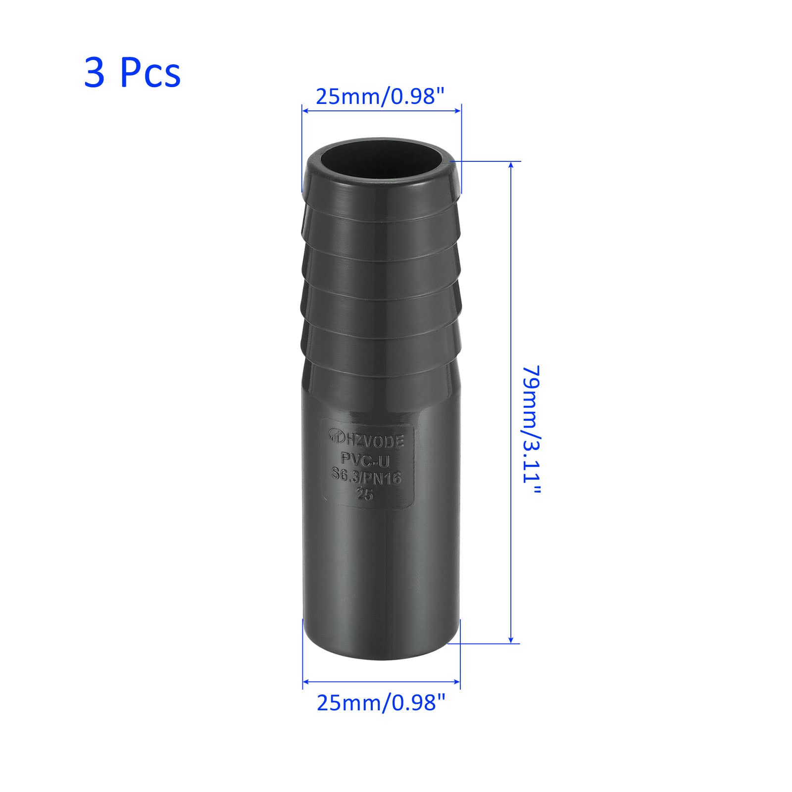 M METERXITY 3 Pack PVC Pipe Fitting, Water Tube Connector, 25mm Barb Straight Pipe Joint - Image 3