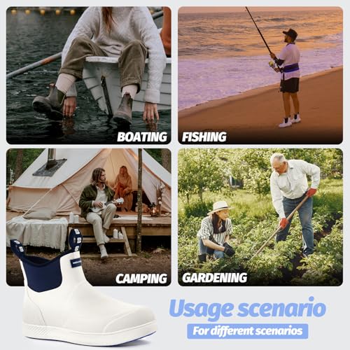 Image of WOVENPAK Deck Boots for Men, Rain Boots Men, Waterproof Fishing Boots, Mens Deck Boots, Anti-slip Rubber Work Ankle Rain Boots Shoes for Outdoor Fishing, Boating, Size 6-13