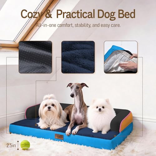 Image of Comfort Expression Washable Orthopedic Dog Bed for Extra Large Sized Dogs | Waterproof Memory Foam Pet Bed 42x30 Inch with Removable Cover with Non-Slip & Bolster