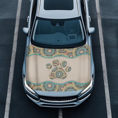 Image of Paw Print Print Hood Covers for Cars All-Season Protection Fabric Hood Cover Stretch Polyester Fabric Cover Removable Automotive Accessories Ft Fits Most Cars