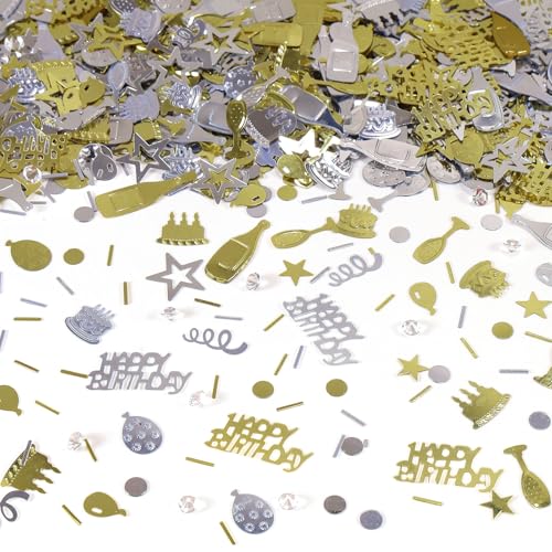 Image of Light Gold and Silver Happy Birthday Confetti, 3000 Pcs Birthday Cake Table Metallic Foil Confetti Party Table Decor for Party, Baby Shower, DIY Arts and Crafting
