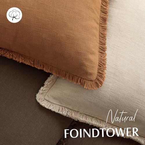 Image of Foindtower Set of 2 Decorative Linen Fringe Throw Pillow Covers Cozy Boho Farmhouse Cushion Cover with Tassels Soft Accent Pillowcase for Couch Sofa Bed Living Room Home Decor, 26x26 Inch, Orange