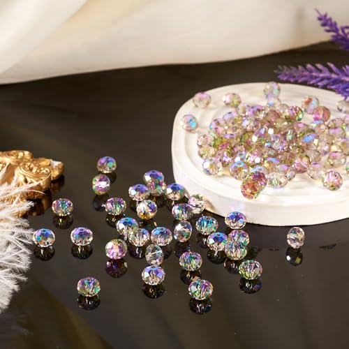 Crafans 200Pcs Faceted Crystal Rondelle Transparent Glass Beads 8MM Rainbow Plated Chunky Loose Spacer Bulk Beads for Jewelry Making Violet - Image 3