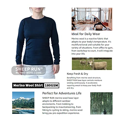 SHEEP RUN 100% Merino Wool Women's Base Layer Wicking Breathable Hiking Long Sleeve Shirt2