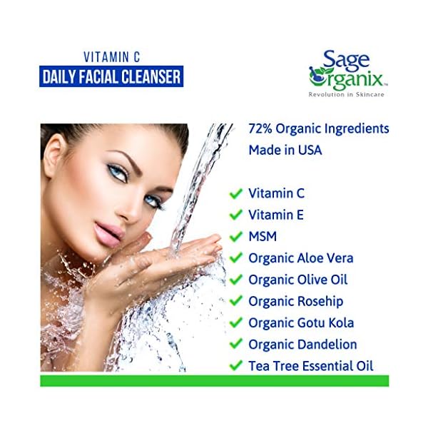 Sage-Organix-Anti-Aging-Vitamin-C-Face-Wash-72-Organic-Daily-Facial-Cleanser-to-Fade-Dark-Spots-Combat-Acne-Minimize-Pores-Reduce-Wrinkles-Ideal-for-Women-Men-Oily-Dry-Sensitive-Skin-6-oz Sage Organix Anti Aging Vitamin C Face Wash, 72% Organic Daily Facial Cleanser to Fade Dark Spots, Combat Acne, Minimize…