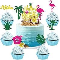 25 Piezas Decoracion Tartas Cumpleaños Hawaiana Happy Birthday