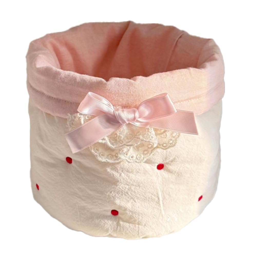 IJSDNVJNDX 1PC Sweet Fabric Desktop Storage Basket Bedroom Clutter Cylinder Fabric Storage Basket Bedroom Clutter Organization Storage Fabric Basket Polka Dot