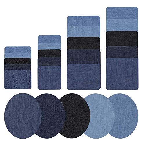 25 pièces de Patchs en coton, Patch à repasser de 5 couleurs, patchs en denim ensemble de réparation de jeans patchs thermocollants (5 tailles), ONE-WAY, réparation et design de denim