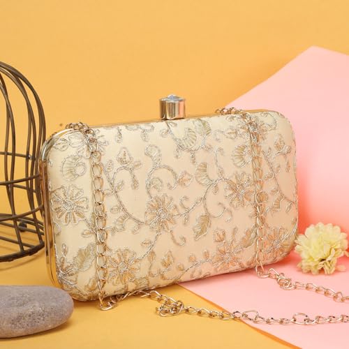 Image of LONGING TO BUY Hand Crafted Designer Box Clutch - Zari Embroidery For Women