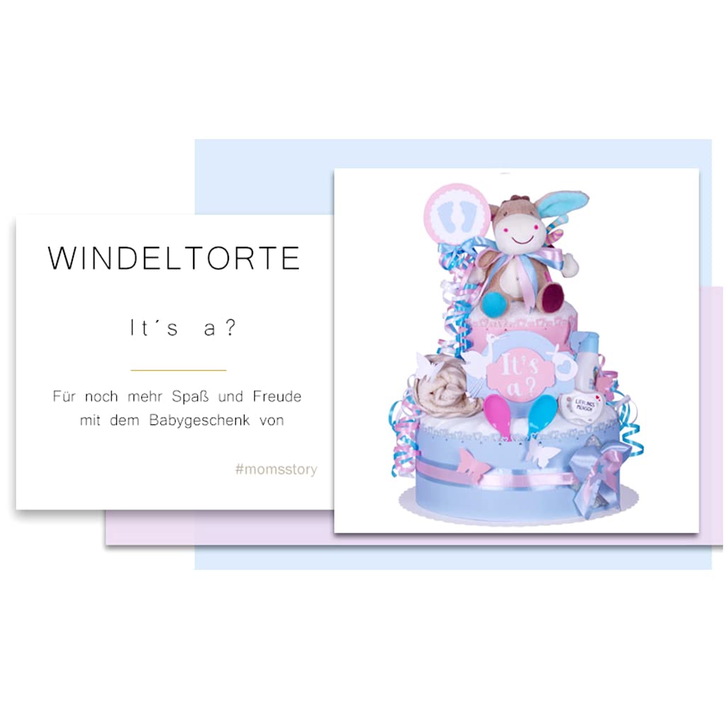 Gâteau de couches neutre 2 étages bleu-rose XL Cadeau de naissance