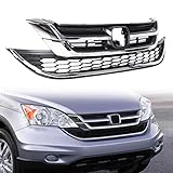 ECOTRIC Front Upper Bumper Hood Grill & Lower Mesh Chrome Grille Compatible with 2010-2011 Honda CRV CR-V