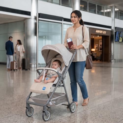 Image of Mee Mee Easy Go Baby Stroller for 0-3 Years | Lightweight Foldable Pram | One-Hand Fold & Portable Travel-Friendly Stroller | Pre-Installed Baby Buggy for Newborn Boys & Girls (Grey)