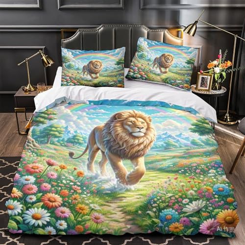 Housse de couette lion 3D microfibre sans repassage zip caché