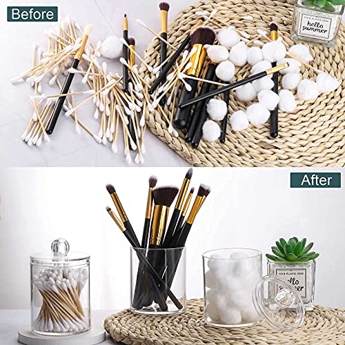 Image of Tbestmax 3 Pack Plastic Cotton Swab Ball Pad Holder, 10 Oz Bathroom Organizer, Qtip Apothecary Jar Clear Container Dispenser