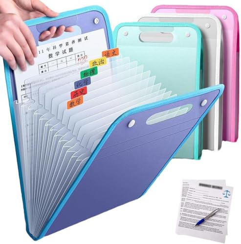 4 Paquetes de 13 Bolsillos por Carpeta Organizadora Expansible, Organizador de Documentos A4 Organizador de Documentos en Acordeón Carpetas Expansibles para Papeleo con Cierre de Botón Doble, Carpetas