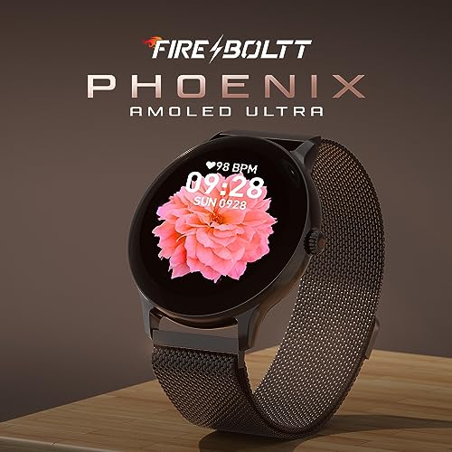 Image of Fire-Boltt Ace Luxury Phoenix AMOLED Stainless Steel Smart Watch 36.32mm (1.43 inch), 700 NITS Brightness, Stainless Steel Rotating Crown, Multipe Sports Modes & 360 Health (Black)