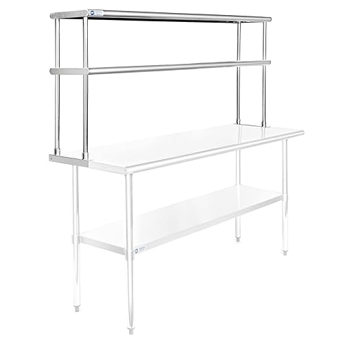 Vista 8 de GRIDMANN NSF Estante comercial de acero inoxidable de 2 niveles con sobre-estante doble de 48 pulgadas x 12 pulgadas para mesa de preparación