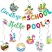 Goodbye School Hello Pool Banner Hanging Swirls for Summer Pool Beach Party Decorations Last Day End of School Year Party Decor Schools Out for Summer Decorations