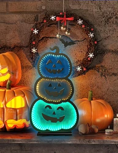 Coizyzzl F33016 Led Infinity Light Halloween Mirror 3 Stacked Pumpkins thumb #2