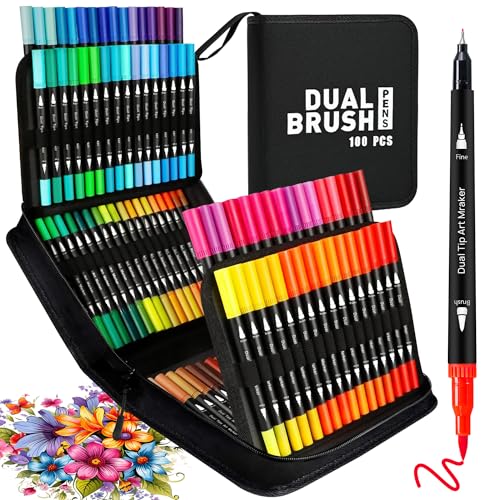 Filzstifte Set 100 Farben Dual Brush Marker Pens Feine Spitze Pinselspitze