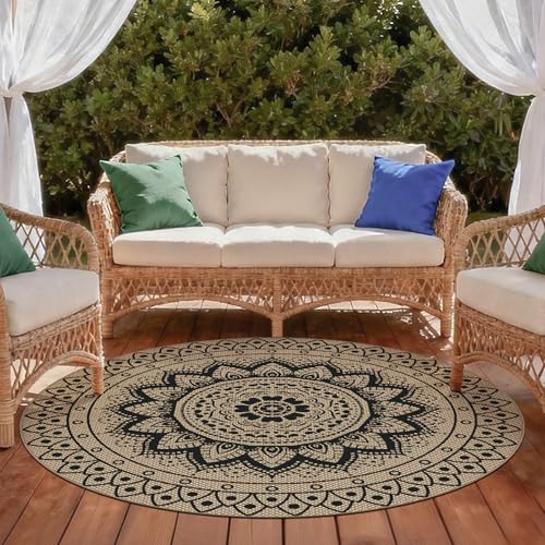 Tapete redondo boho para exterior 5 pies lavable miniatura 6