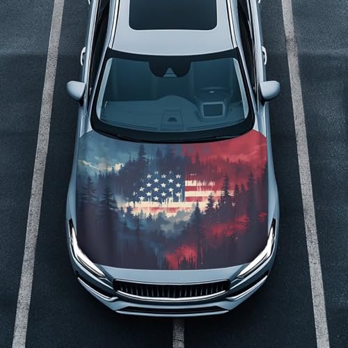 Image of American Flag Car Hood Cover Protector Waterproof Sunproof Car Hood Flag 4th of July Patriotic Decorations Auto Accessories for SUV Sedans Trucks Pickup