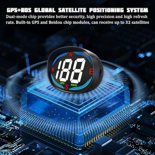FALVFUN Car Digital Speedometer, H2 Head Up Display Vehicles Speed Meter with GPS Compass Over Speed Alert, USB Plug and Play Automotive Speedometer Accessories, Universal Fit - Thumbnail 3