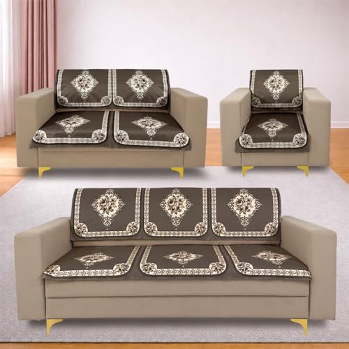 Image of Homerz Premium Waterproof Jasmine Joe Sofa Seat Cover - Floral Printed Sofa Protector | Non-Slip, Washable & Durable Sofa Protector (Coffee, 6 (3+2+1) Seater with Back)