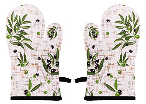 Airwill 100% Heat Resistance, Floral Designed Kitchen Oven Mitts (Gloves) (Green, Black, Pack of 2)