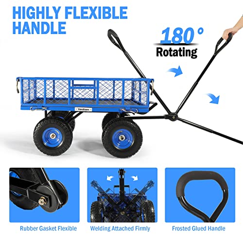 Yardsam Dump Garden Carts With Flat Free Tires, Heavy Duty Steel Dumping Garden Wagons With 400Lbs Capacity, Removable Sides, Pullable Handles, 10In All-Terrain Wheels, For Lawn Yard Farm, Blue #TOP5