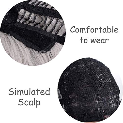 Faelbaty 14 Inch Curly Grey Wig Short Bob Wigs Shoulder Length Side Part Women's Short Wig Ombre Color Synthetic Cosplay Wig For Girl Halloween Costume Wigs Ombre Purple Grey Color #TOP5