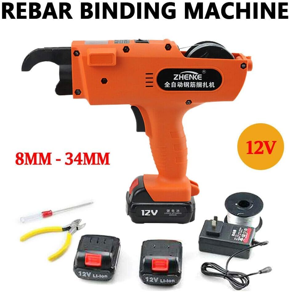 REHOUPTU 8-34mm Tier Tying Machine, 110V Automatic Handheld Rebar Tier Tying Machine, Portable Electric Reinforcing Rebar Tier Gun, Steel Bar Tying Tool, Use for Tie Steel Structures (Orange, 8-34mm)
