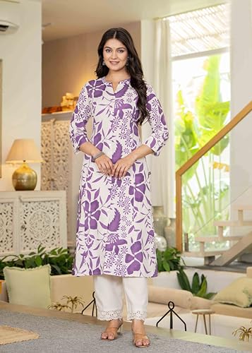 Image of Pistaa's Women's Floral Print A-Line Kurta with Lace Palazzos