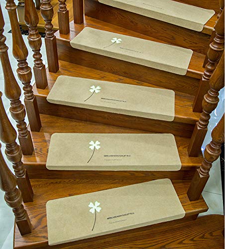 Stair Treads Carpet Non Slip,Self Adhesive Skid Indoor Outdoor Stair Mats for Wooden Steps, Washable Stair Rugs for Kids, Elders and Dogs, 8.7 X 21.7in, 5 Pieces (Beige)