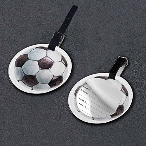 TKS MITLAN 1 Pack Football PU Leather Travel Cruise Luggage Tag Watercolor Ball Soccer Team Game Symbol Baggage Bag Backpack Instrument with Privacy Flap Name ID Label Suitcase(Round)3