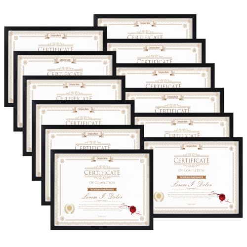 WIFTREY 12 Pack 8.5x11 Certificate Picture Frames, Multi 8.5 by 11 Photo Frame for Award Document Diploma Frame, Wall Hanging or Tabletop Display, Black