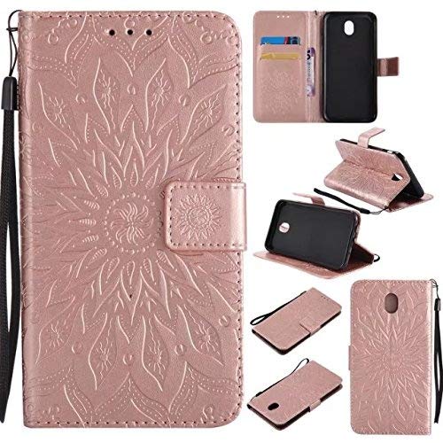 Galaxy J7 Pro Case, Ranyi [3D Sunflower Wallet] [ID&Card Slots] [Kickstand Feature] Magnetic PU Leather Flip Folio Wallet Case for Samsung Galaxy J7 Pro International Version (2017), Rose Gold