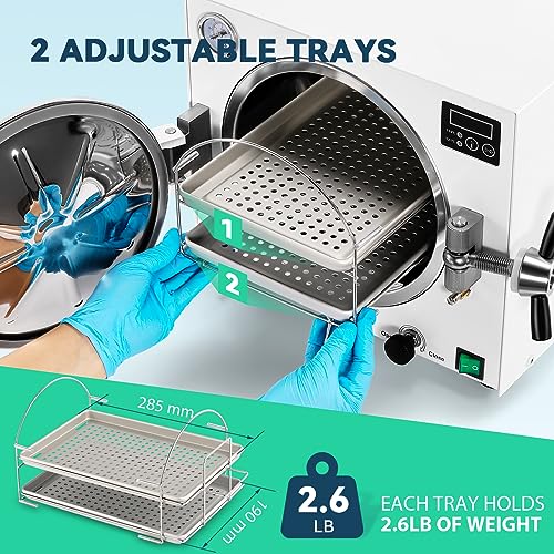 Mxmoonfree 16L Benchtop Autoclave, 121/134 Degree Celsius Program, Ideal Autoclave for Small Offices