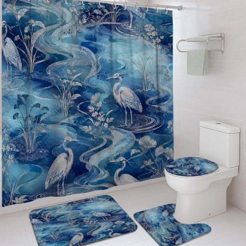 Ensemble rideau de douche fleurs d'eau bleu pour sublimer votre chambre d'amis - 2